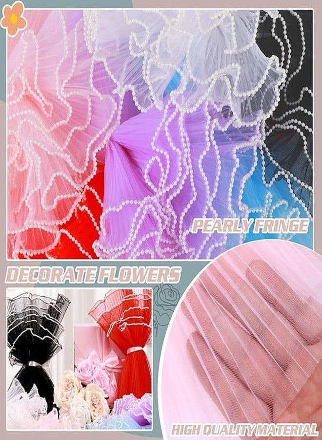 KTrading 4 Yards Floral Mesh Bouquet Wrapping Paper with Pearl Edge | Translucent Waterproof Flower Wrap for Gift Packaging, Weddings, Decorations & DIY Crafts (Pack of 3 White, Pink And Purple) - Image 4